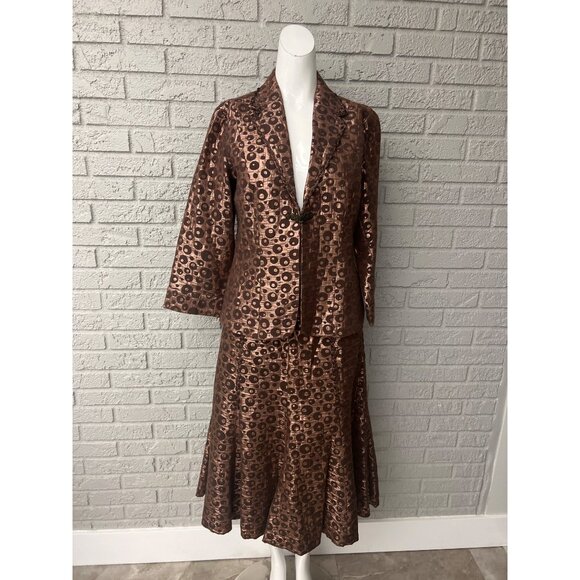 Merric Women Brown Metallic 2 Piece Skirt Suit Size 12 - Picture 1 of 11